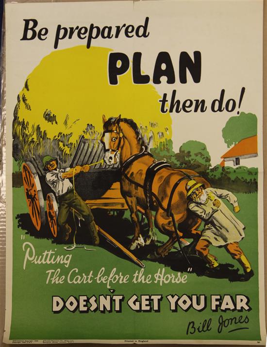 A collection of ten 1920s Bill Jones coloured lithograph motivational posters, each 28 x 22in.